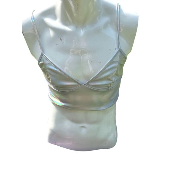 Holographic Silver Crop Top *Tube Bra*Adj Straps*Femboy*Sissy*Cosplay*L*NIP - Picture 2 of 11